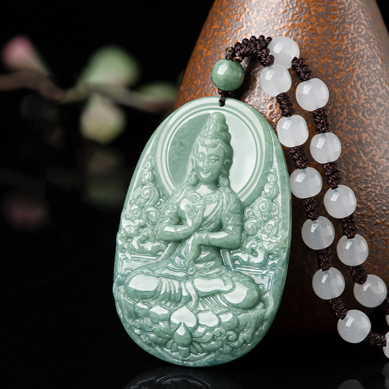 Collier pendentif amulette de richesse en jade naturel Avalokitesvara Buddha Stones - image 6