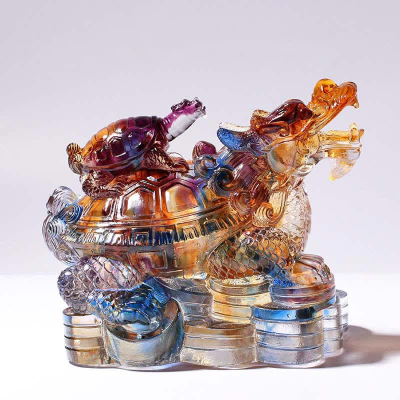 Tortues dragon Feng Shui, pièce d'art en cristal Liuli faite à la main, protection, décoration de maison et de bureau