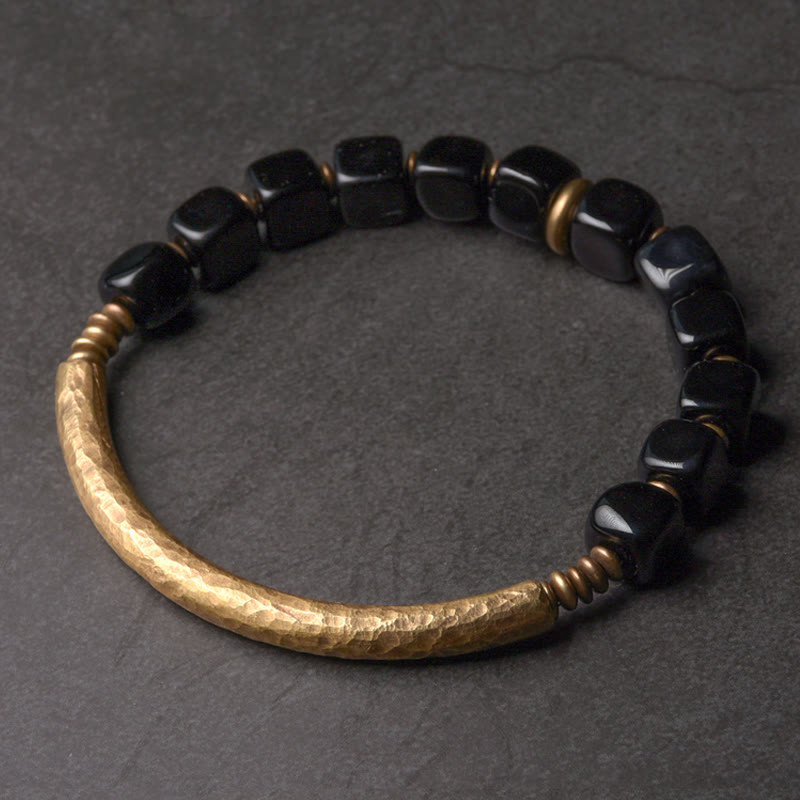 Bracelet couple force cuivre cristal obsidienne noire Buddha Stones - 17-17,5 cm - image 1