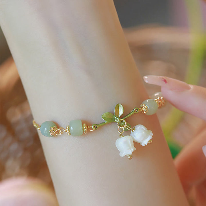 Bracelet chaîne de prospérité en perles de jade vert et muguet de Buddha Stones