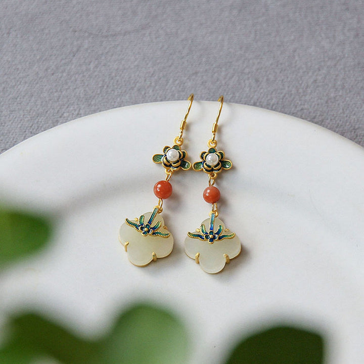 Boucles d'oreilles en cuivre et jade porte-bonheur trèfle à quatre feuilles Buddha Stones