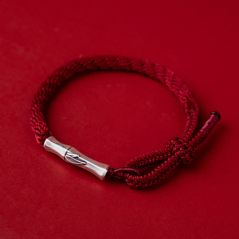 Bracelet en argent sterling 925 avec cordon de protection et nœud de réincarnation en bambou