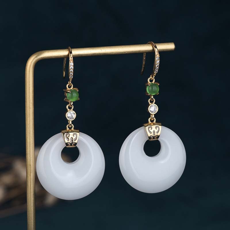 Boucles d'oreilles pendantes Feng Shui en jade blanc