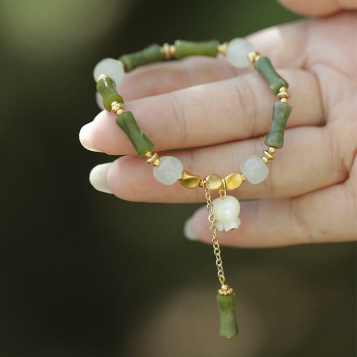 Bracelet de richesse en jade et bambou vert Buddha Stones