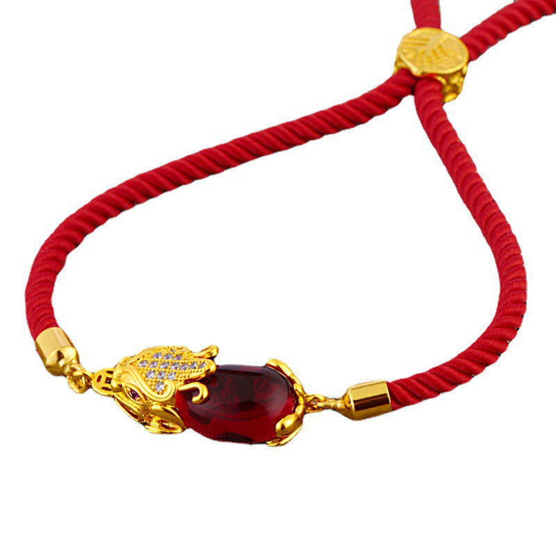 Bracelet en fil rouge Pixiu en agate rouge Buddha Stones et attracteur de richesse