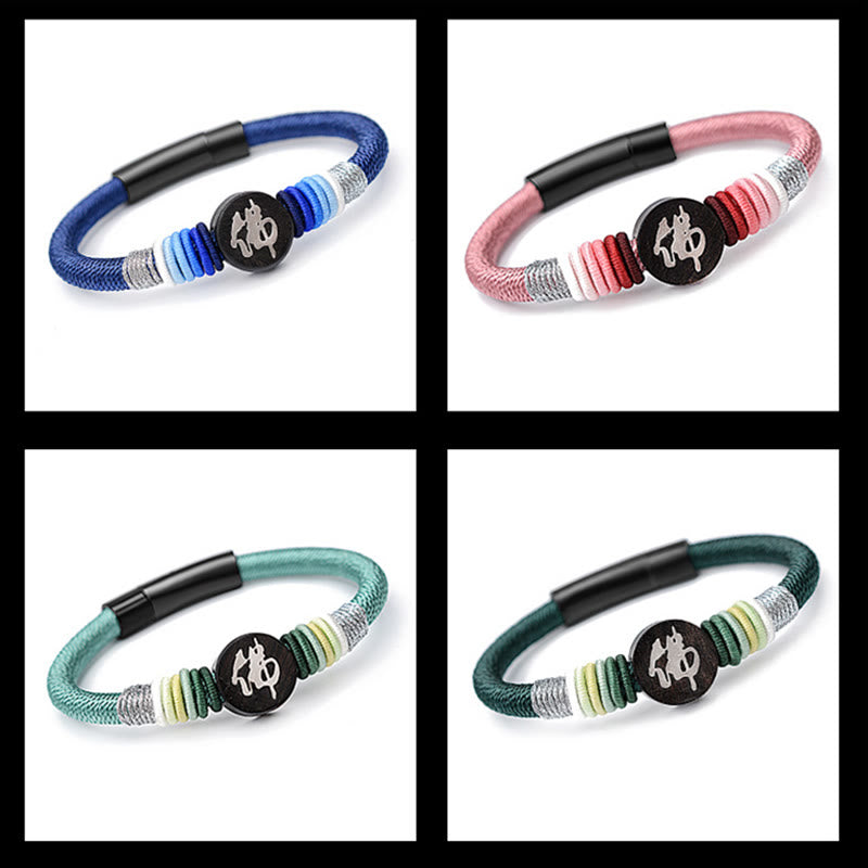 Bracelet en corde fait main en ébène avec personnage de Bouddha de Buddha Stones