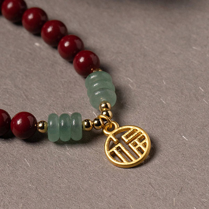 Bracelet porte-bonheur en aventurine verte et cinabre de Buddha Stones