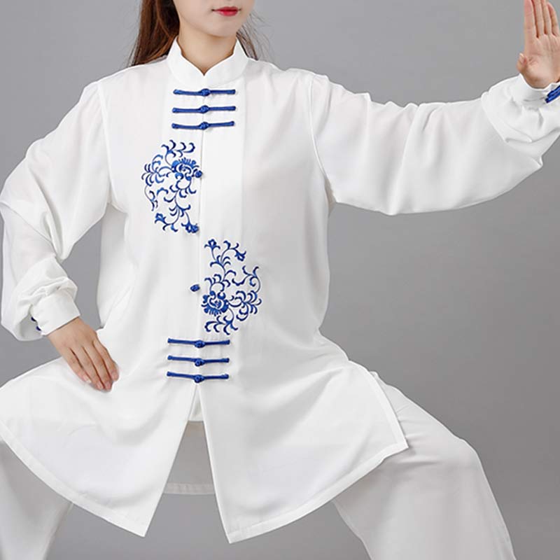 Ensemble de vêtements unisexe avec broderie de fleurs et Buddha Stones pour méditation, prière spirituelle, zen, tai-chi, qigong