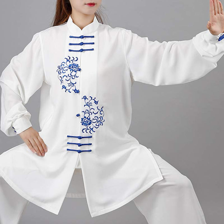 Ensemble de vêtements unisexe avec broderie de fleurs et Buddha Stones pour méditation, prière spirituelle, zen, tai-chi, qigong