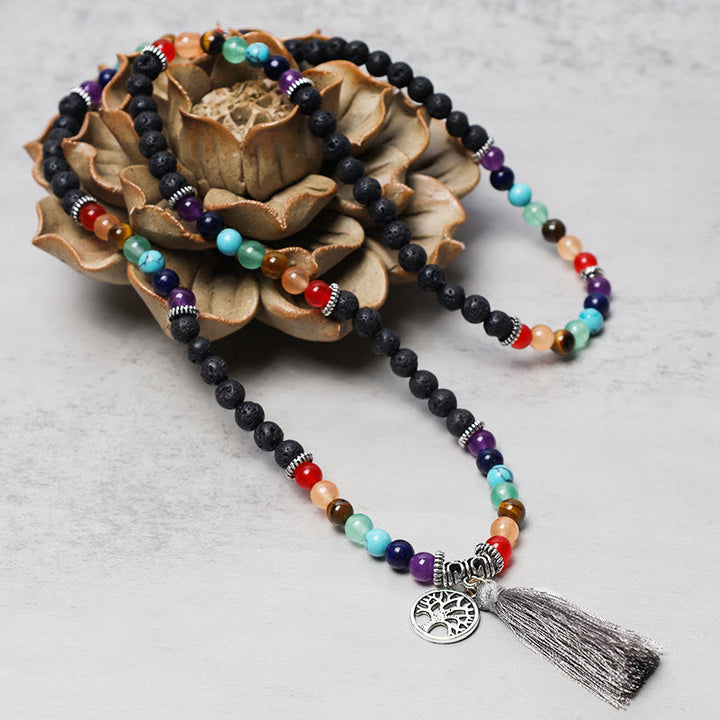 Collier et bracelet multicouches en perles de prière Mala en cristal de guérison et Buddha Stones 108