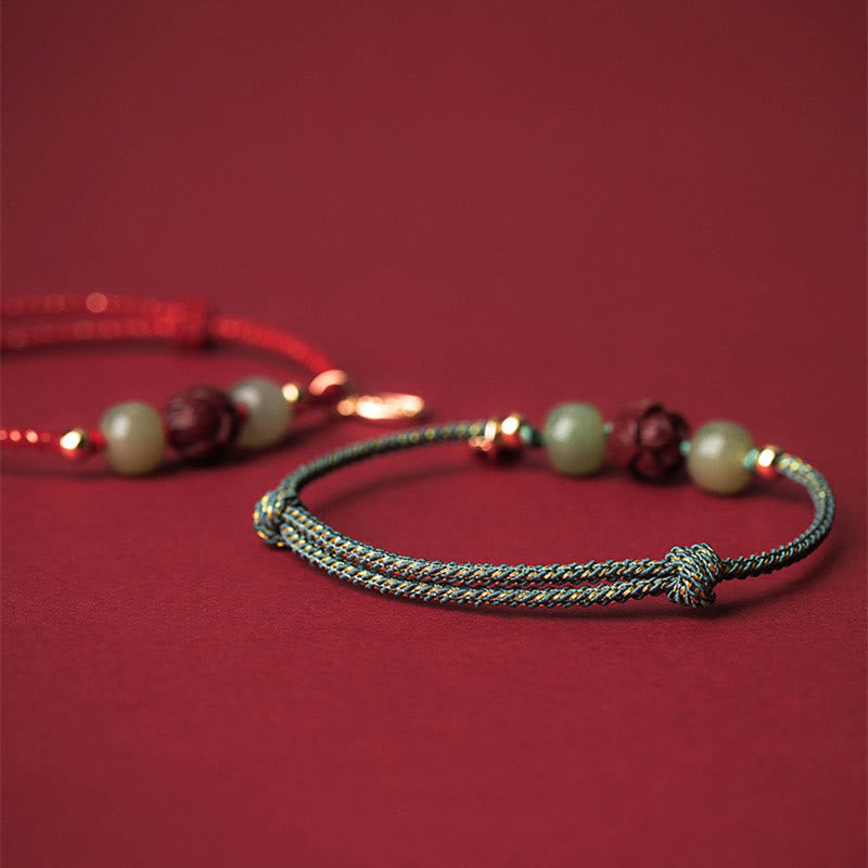 Bracelet en corde fait main en jade Hetian plaqué or 14 carats avec lotus porte-bonheur de Buddha Stones - image 12