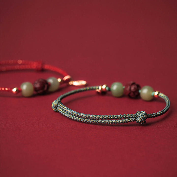 Bracelet en corde fait main en jade Hetian plaqué or 14 carats avec lotus porte-bonheur de Buddha Stones - image 12