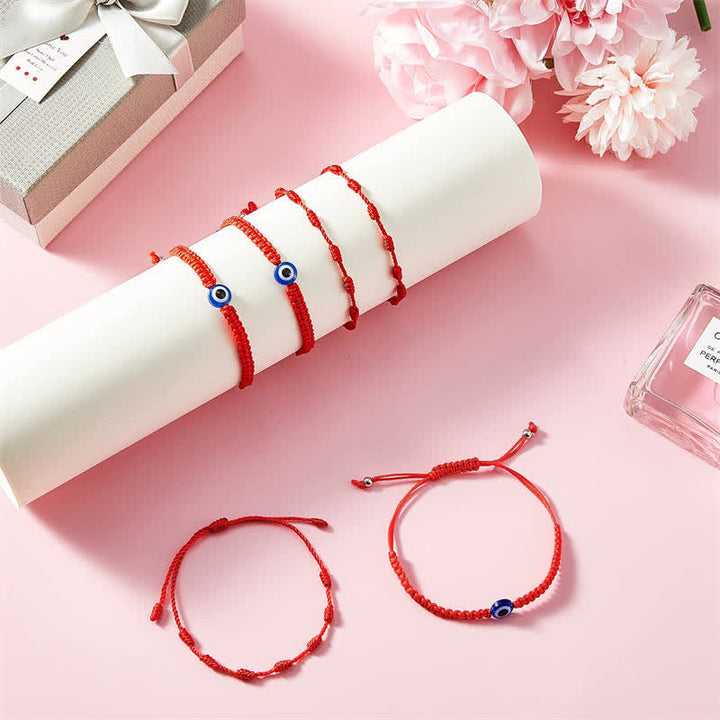 Bracelet de protection en corde rouge à sept nœuds contre le mauvais œil, 4 pièces, Buddha Stones