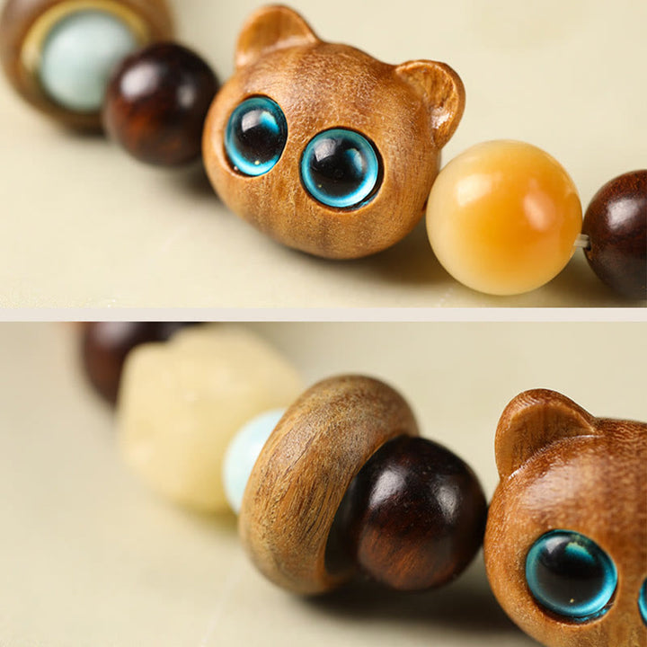 Bracelet porte-bonheur en bois de santal avec graines de Bodhi naturelles et Buddha Stones, tête de chat mignon et porte-bonheur, griffe de paix - image 4