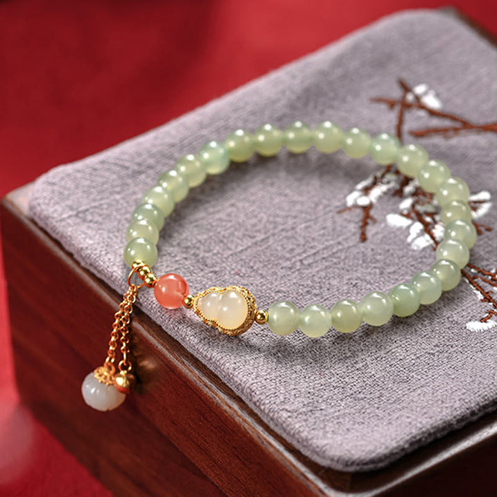 Bracelet porte-bonheur en argent sterling 925 avec calebasse en jade Hetian et lotus
