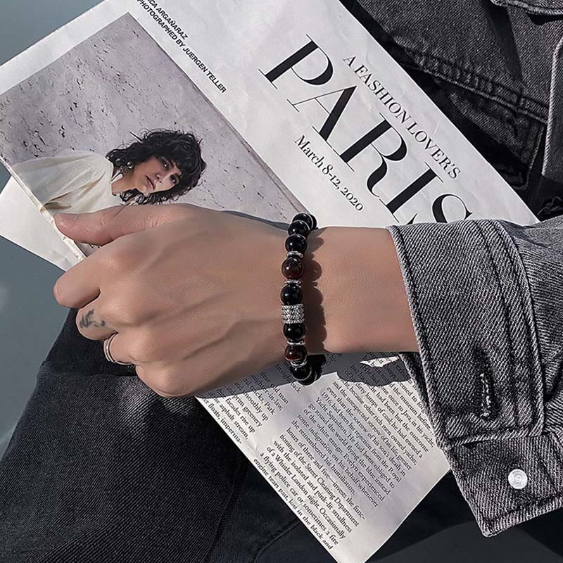 Bracelet de force et d'accomplissement en obsidienne noire naturelle œil de tigre Buddha Stones