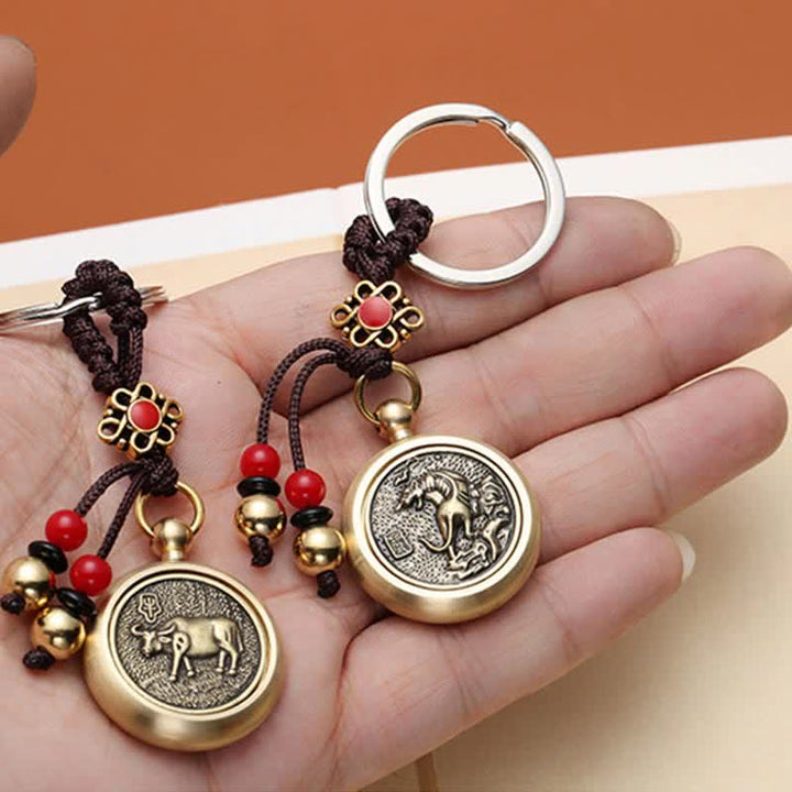 Porte-clés avec 12 bénédictions du zodiaque chinois pour la richesse et la fortune