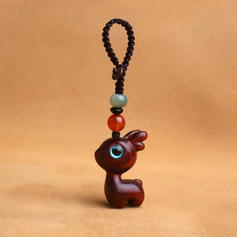 Buddha Stones de santal Petite feuille Bois de santal rouge Bois d'ébène Bois de santal vert Porte-bonheur Mini cerf sculpté Protection Porte-clés Décoration à suspendre pour téléphone
