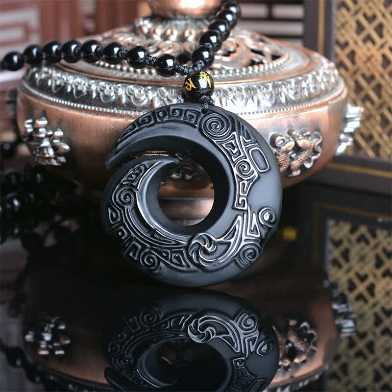 Collier pendentif en obsidienne noire naturelle et obsidienne glacée avec Buddha Stones