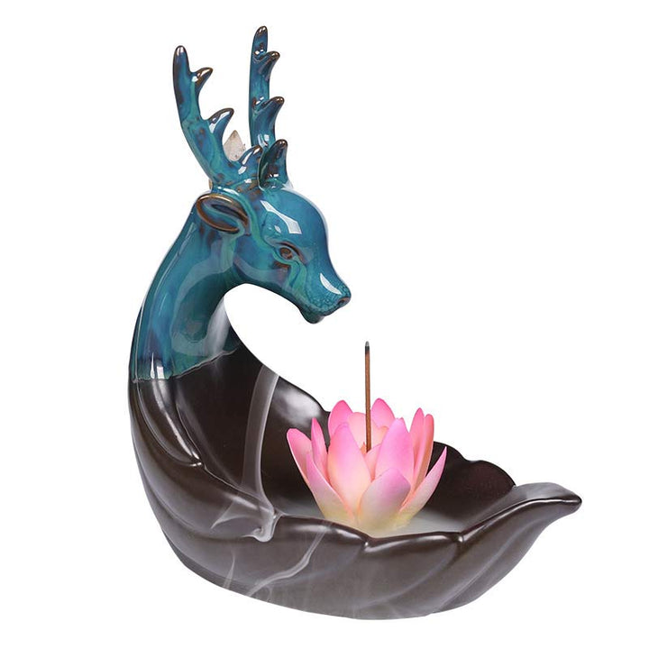 Brûleur d'encens de méditation en céramique Buddha Stones Little Deer Lotus