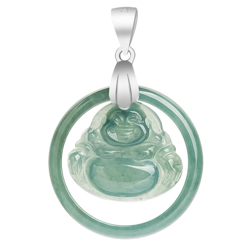 Collier pendentif rond en jade naturel représentant un Bouddha Buddha Stones, symbole d'abondance, avec chaîne en acier titane et pierres de Bouddha. - image 8