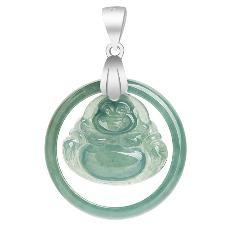 Collier pendentif rond en jade naturel représentant un Bouddha Buddha Stones, symbole d'abondance, avec chaîne en acier titane et pierres de Bouddha. - image 8