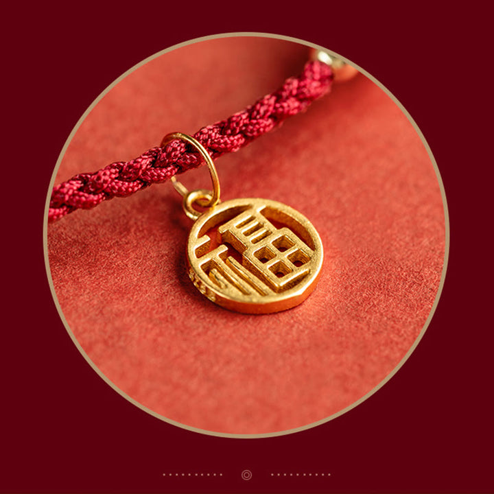 Bracelet tressé en fil rouge avec perles d'agate et personnage Fu en argent sterling 925 et Buddha Stones