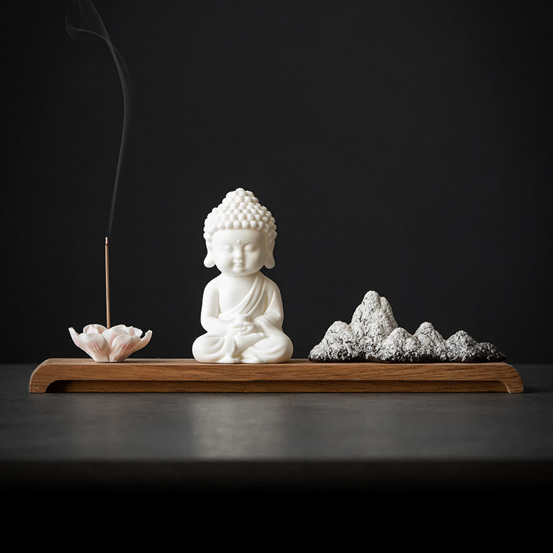 Buddha Stones Fleur de Lotus Tathagata Kwan Yin Avalokitesvara Ksitigarbha Méditation Bâton en céramique Brûleur d'encens Décoration