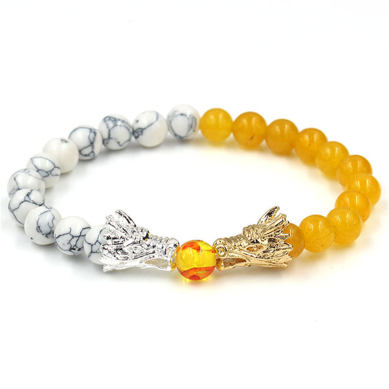 Bracelet de perles de bénédiction du dragon en pierre de lave turquoise blanche et Buddha Stones