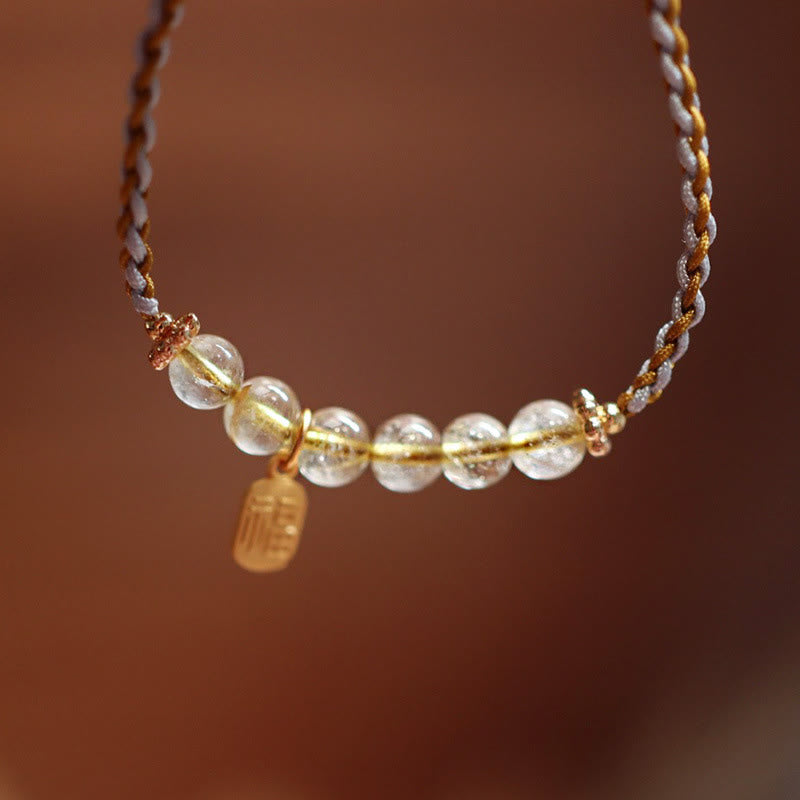 Bracelet tressé porte-bonheur en argent sterling 925 avec gourde de jade naturelle et quartz rutile Fu