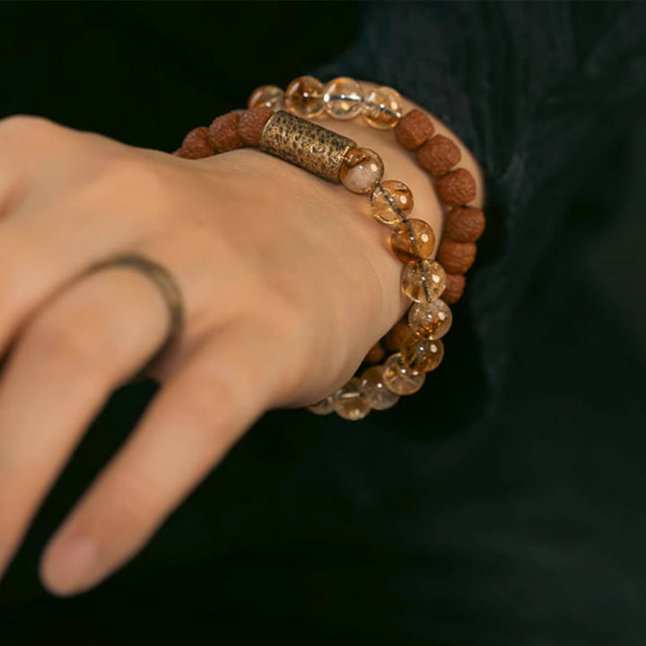Bracelet double tour en Buddha Stones et Rudraksha Bodhi Seed