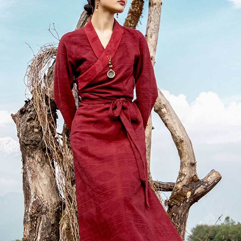 Robe tibétaine en Buddha Stones Vêtements Lhassa Robe longue portefeuille Robe longue Vêtements pour femmes