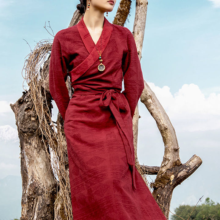 Robe tibétaine en Buddha Stones Vêtements Lhassa Robe longue portefeuille Robe longue Vêtements pour femmes