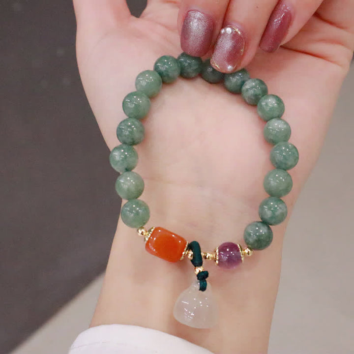 Bracelet de guérison en cristal d'améthyste avec boucle de paix et lotus en jade cyan et citrouille