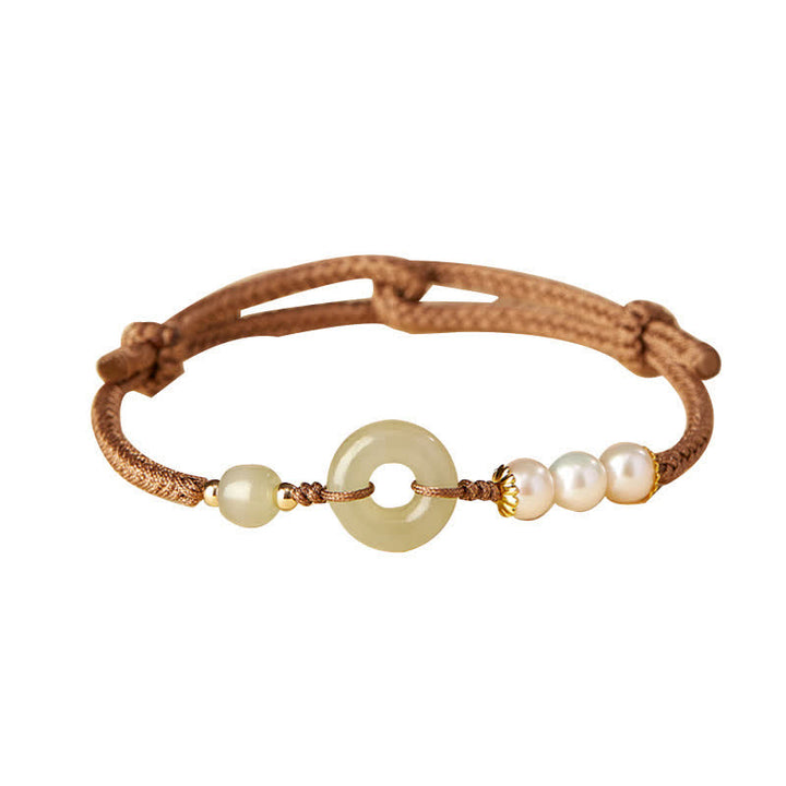 Bracelet porte-bonheur avec boucle de paix et perles de jade Hetian naturelles de Buddha Stones