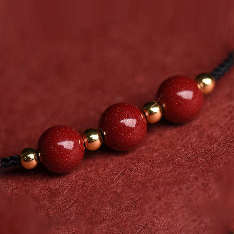 Bracelet de cheville en perles de cinabre porte-bonheur naturelles en Buddha Stones