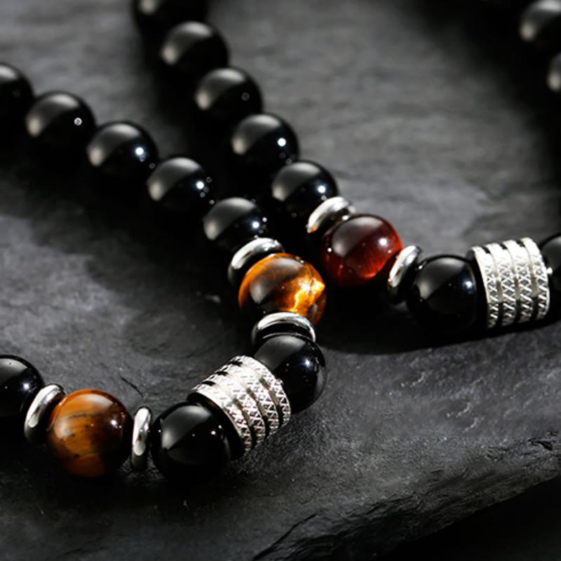 Bracelet de force et d'accomplissement en obsidienne noire naturelle œil de tigre Buddha Stones