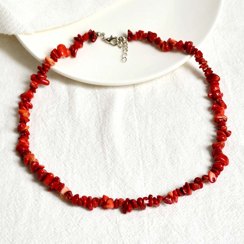Collier porte-bonheur en pierre de cristal naturelle Buddha Stones - Corail rouge - image 11