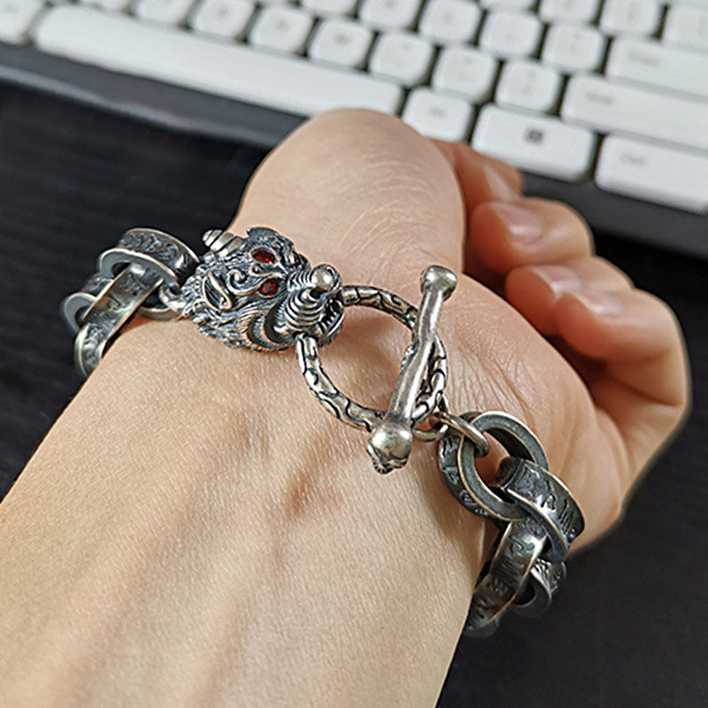 Bracelet en argent sterling 925 Buddha Stones et dragon Kirin Om Mani Padme Hum