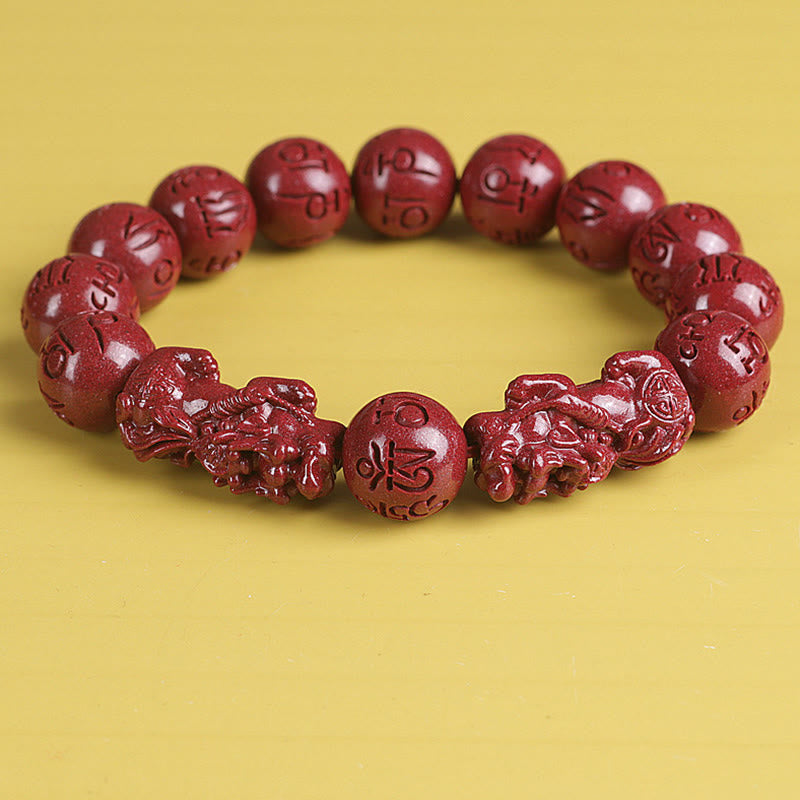 Bracelet de perles de chance et de richesse en Buddha Stones Double PiXiu Cinabre Om Mani Padme Hum