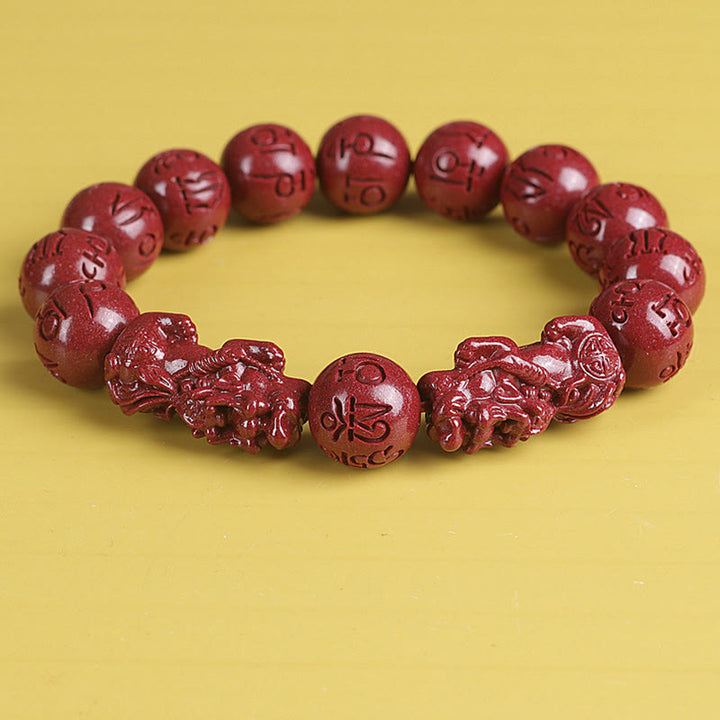 Bracelet de perles de chance et de richesse en Buddha Stones Double PiXiu Cinabre Om Mani Padme Hum