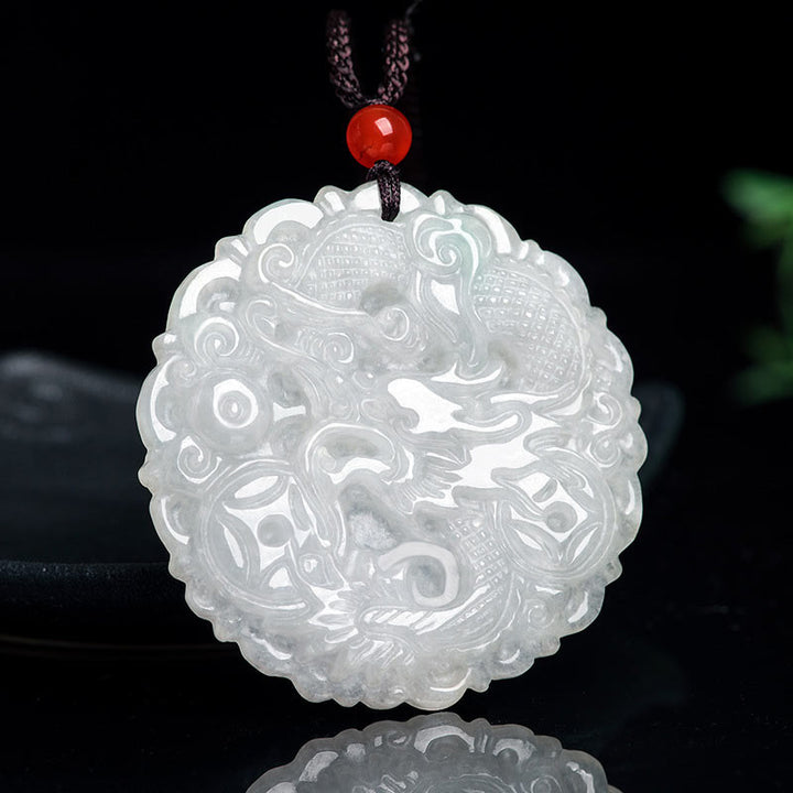 Collier pendentif dragon de protection en jade blanc et Buddha Stones - Jade blanc - image 1