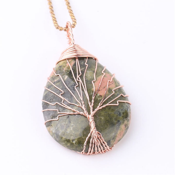 Collier pendentif en cristal de quartz naturel avec énergie de guérison de l'arbre de vie en Buddha Stones - Arbre d'or rose Unakite - image 17