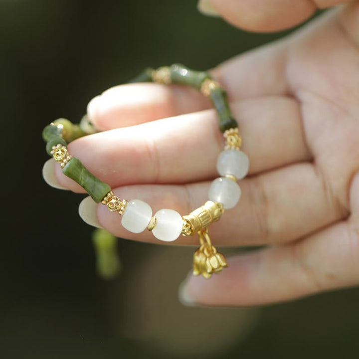 Bracelet de richesse en jade et bambou vert Buddha Stones