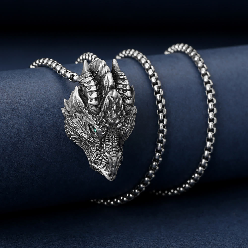 Collier pendentif en métal avec tête de dragon en étain pur et Buddha Stones - image 4