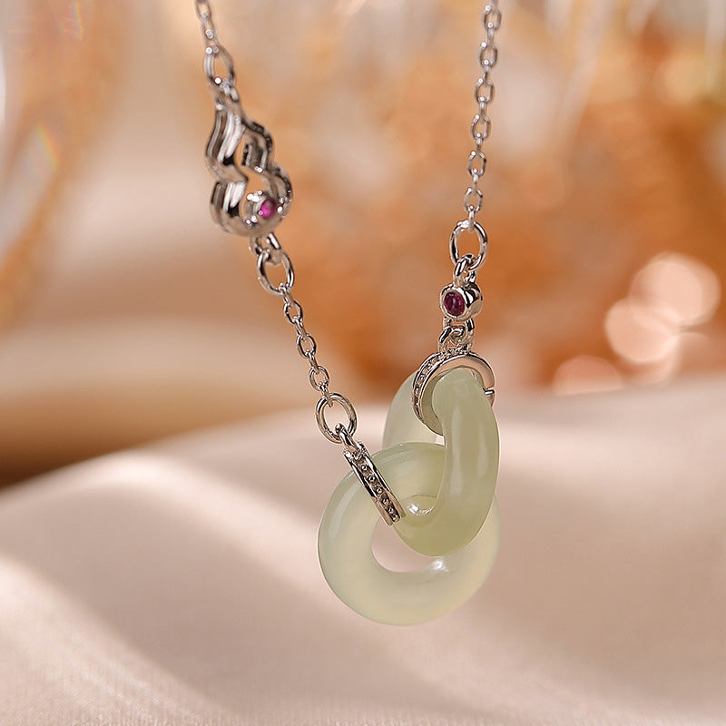 Collier pendentif en argent sterling 925 Buddha Stones et jade rond pour la chance et la prospérité