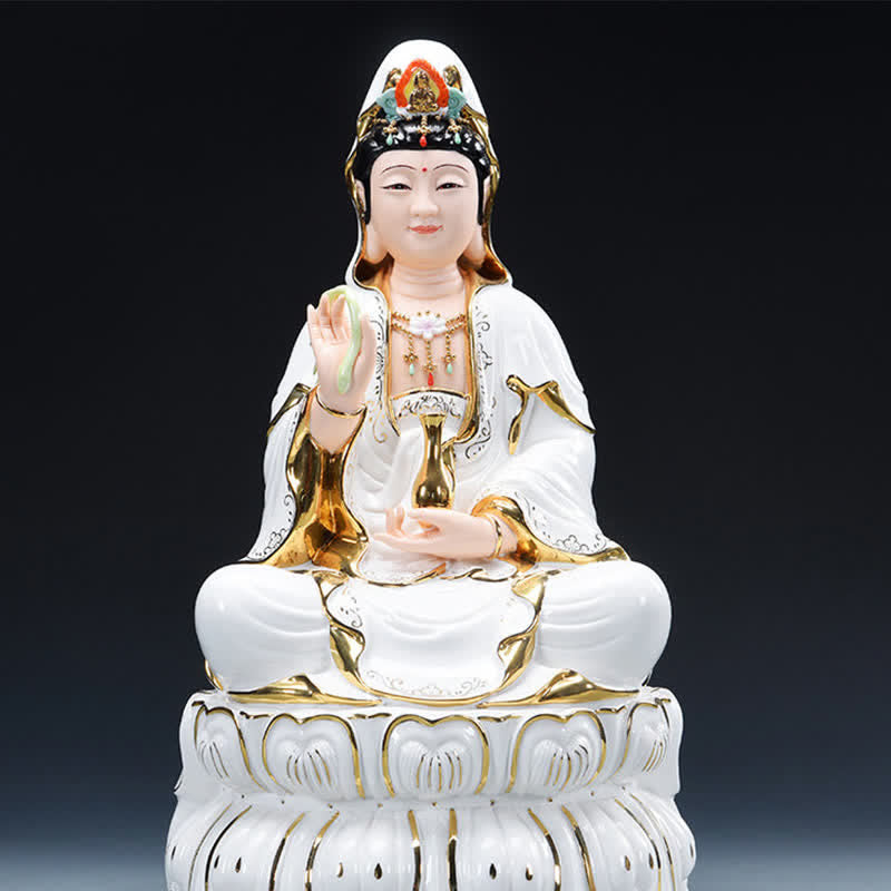 Statue en céramique du succès du Bodhisattva Avalokitesvara de Chenrezig, décoration de la maison - 31,5 x 19 cm - image 3