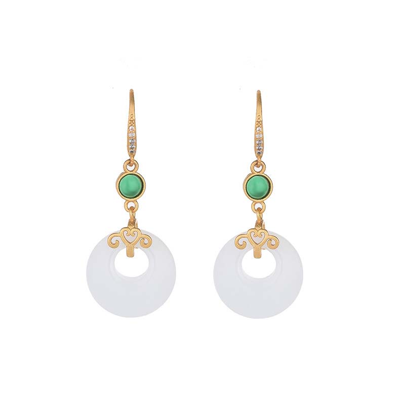 Boucles d'oreilles pendantes Feng Shui en jade blanc
