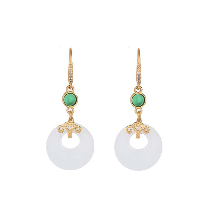 Boucles d'oreilles pendantes Feng Shui en jade blanc