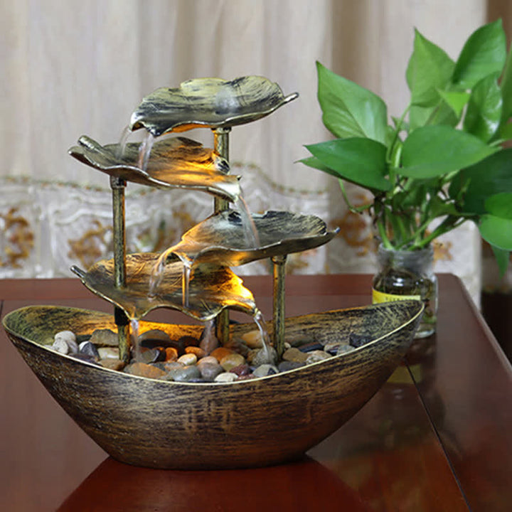Fontaine cascade en forme de feuille de lotus , Buddha Stones, ornements de table avec lumière LED, décoration de bureau pour la maison - image 7
